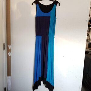 Ann Taylor Navy Color Block Sleeveless Maxi Hi Lo Handkerchief Dress Size 6 Tall